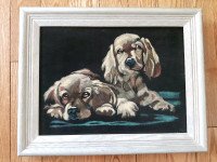 Vintage Black Velvet Painting American Cocker Spaniel Puppies
