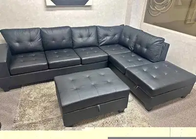 Large leather sectional sofa available with ottoman , View more