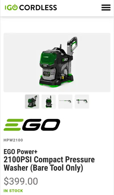 Brand new in box - EGO 2100 PSI Pressure washer, View more