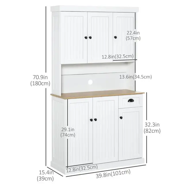 71" Kitchen Pantry Buffet with Hutch Storage Cabinet Microwave O in Hutches & Display Cabinets in Markham / York Region - Image 5