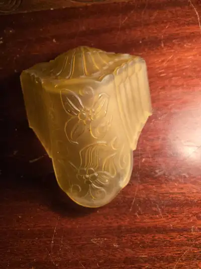 This great satin glass shade, kim from a cast iron Art Deco light fixture. It measures six inches in...