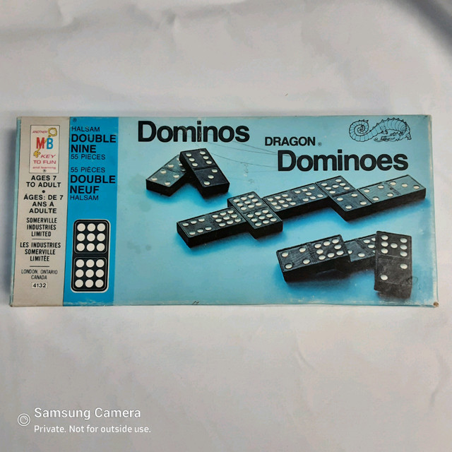 1970 Halsam Milton Bradley Double 9 Dragon Dominoes 55 wood tile in Toys & Games in Calgary