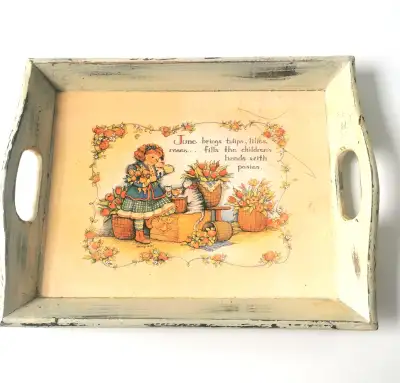 Rare Vintage Picture Wood Serving Tray, View more