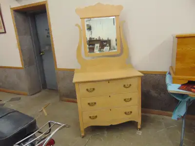 ANTIQUE REFINISHED OAK 3 DRAWER DRESSER WITH MIRROR, View more