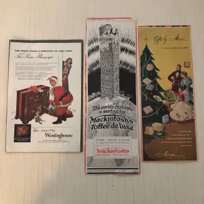 Selling as a set, 3 vintage Christmas magazine advertisements. Approximate measurements: Westinghous...