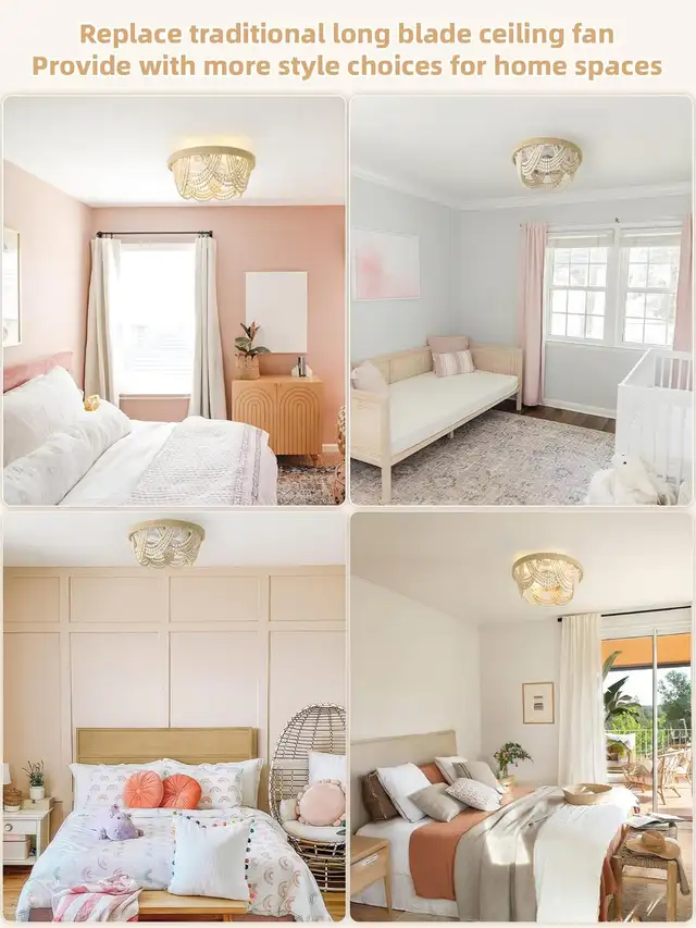 Boho Beaded Ceiling Fan with Light & Remote Control – 20 Inch Fl in Indoor Lighting & Fans in Mississauga / Peel Region - Image 5