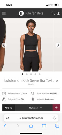 Lululemon Kick Serve Bra Texture size 4 black W2BLFS