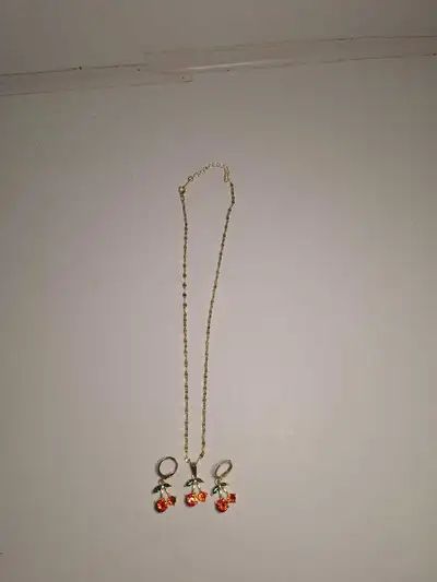 Cherry necklace and earrings set, View more