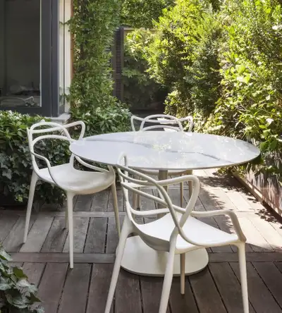 Beautiful Round Dining Table and White Chairs | Dining Set 5x, View more