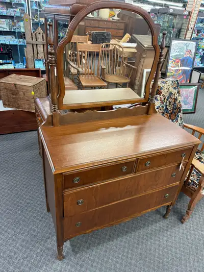 vintage solid wood dresser with mirror , View more