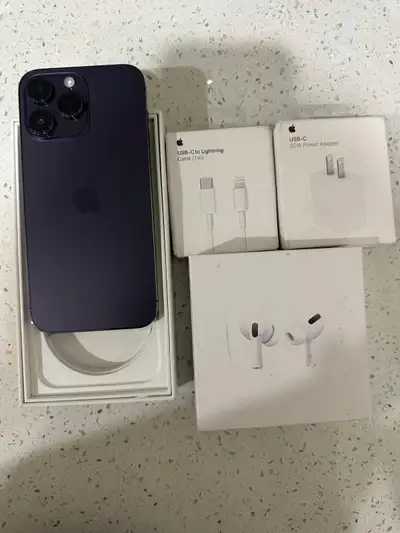 "iPhone 14 Pro Max – 128GB (Purple) – Excellent Condition AirPods + Fast Charger available Strong an...