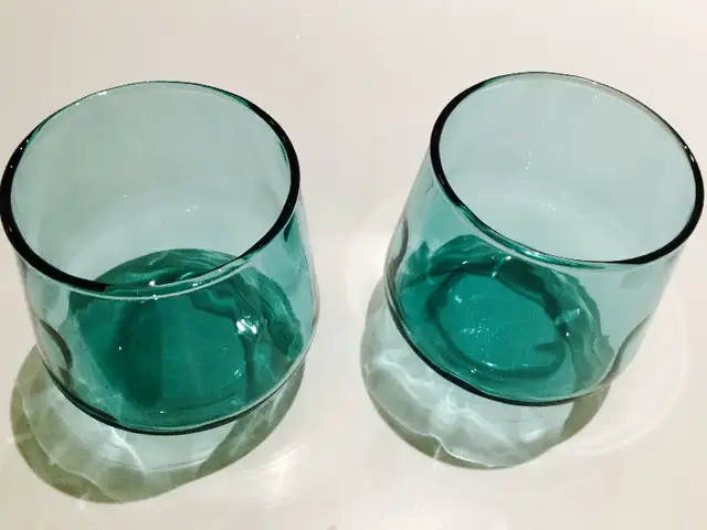 2 Vintage Small Retro Mid-Century Turquoise Glasses 50's62863268629250125