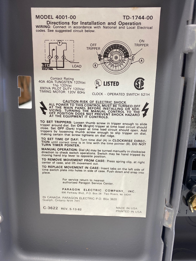 Paragon 4001-00 24 hr Time Switch in Electrical in Calgary - Image 2
