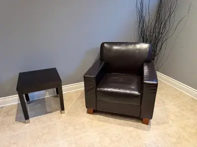 Dark Brown faux Leather Armchair and Side Table Set, View more