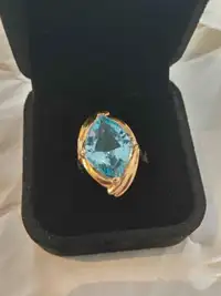 Blue Topaz & 14K Gold Cocktail Ring, Size 4