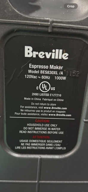 Brevile BES830 XL dual-boiler espresso maker for repair/parts. $85