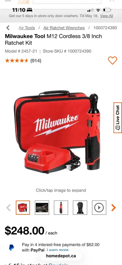 Milwaukee Tool M12 Cordless 3/8 Inch Ratchet Kit, View more