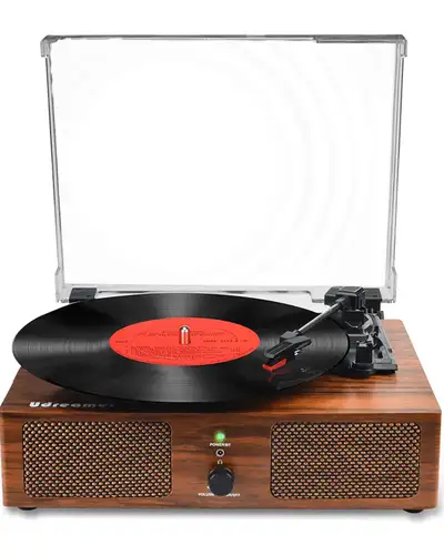 Vinyl Record Player Wireless Turntable with Built-in Speakers and USB Belt-Driven Vintage Phonograph...