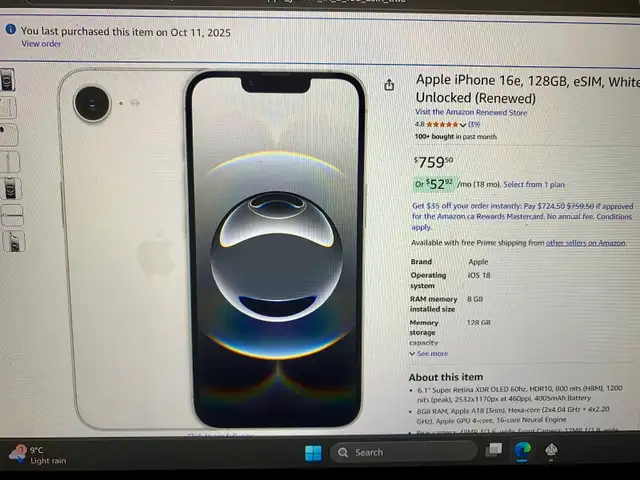 Apple IPhone 16e, 128 GB, eSIM, White, Unlocked in Cell Phones in Richmond - Image 3