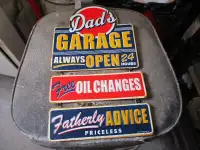 DAD'S GARAGE OPEN 24 HRS. TIN SIGN $40. MANCAVE DECOR