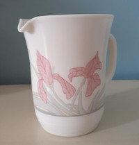Vintage Arcopal France Diana pink iris Milk Glass tall creamer