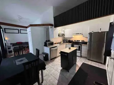 Beau Grand 3 1/2 sur 2 étages avec cour privée pour table et barbecue . 1 ère étage cuisine et salon...