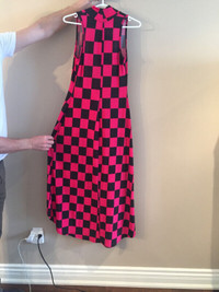 ladies black and pink checkered dress hi-low