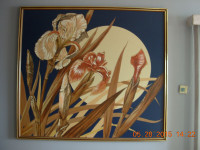 Peinture huile Iris marin fonce extra large 56"Large x50"haut