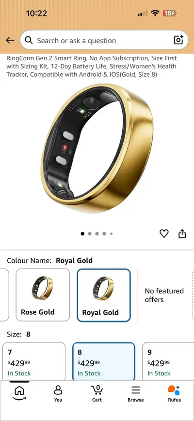 RingConn Gen 2 Smart Ring size 6 &8, View more