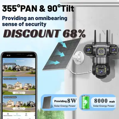 V380 Pro 3 Lens IP Solar Camera HD 15 MP Outdoor Waterproof CCTV Night Vision Two-Way Audio Camera M...