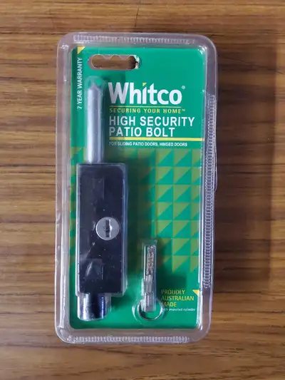 Whitco high security patio bolt. Includes reversible 10mm steel locking bolt and concealed fixing sc...
