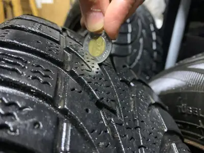 set of 3 Sailun winter tires Mounted on steel rim with bolt pattern 5x108mm. Centre bore 57mm. No da...