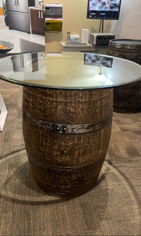 Whisky Barrel Glass Top Patio Dining Table $499