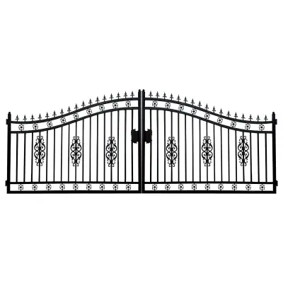 14FT Iron Gate - Elegant Flower Design for Driveway!, View more