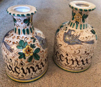 Pair of made in Italy ceramic blue bird bottles