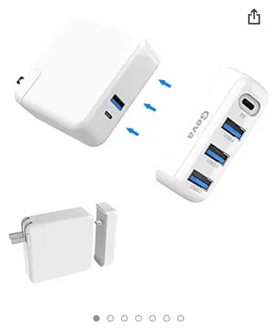 Portable USBC Hub Mac AC Adapter Converter for Mac Book Pro Air Max 60W,1Type-c+ 3 USB Charger Ports...
