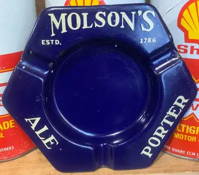 VINTAGE 1950's MOLSON ALE & PORTER ASHTRAY SSP SIGN, View more