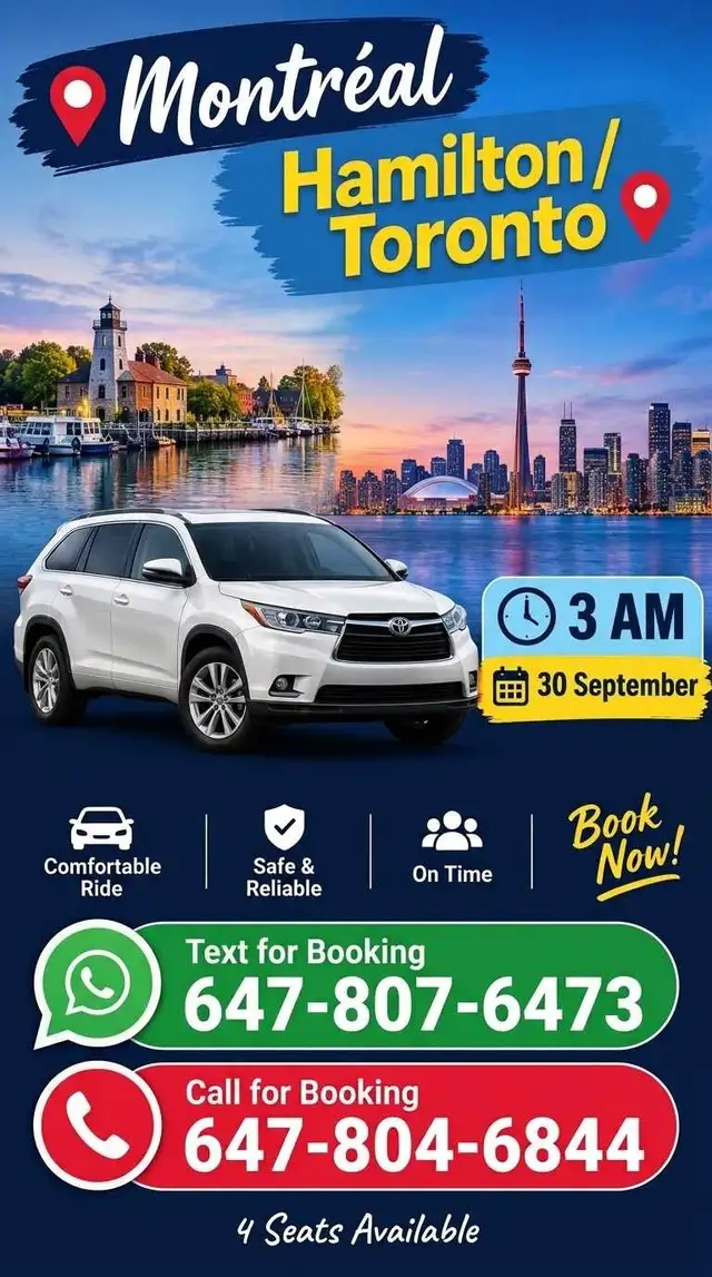 1am 30 September montreal to toronto rideshare available 