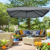 Offset Patio Umbrella with Net and Umbrella Base, Adjustable Can