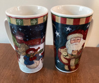 2 Tall Ceramic “Susan Winget Certified Int’l” Christmas Mugs