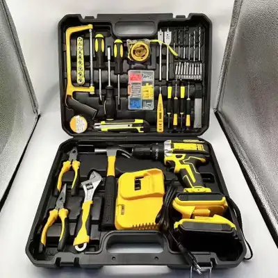 Drill with Full Tool set Two batteries and carrying case, View more