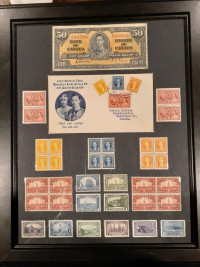 Vintage Framed Canada stamps banknote