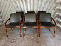 Mid century modern Danish Teak and leather dining chairs - 6