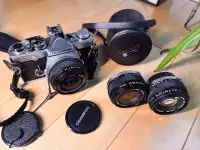 Olympus OM-2N Film Camera Body & 3 lenses - 50mm, 35mm, 28mm