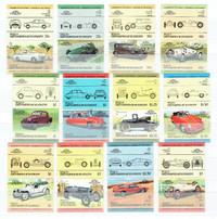 ST.VINCENT. 16 timbres-coupons "Vieilles voitures".