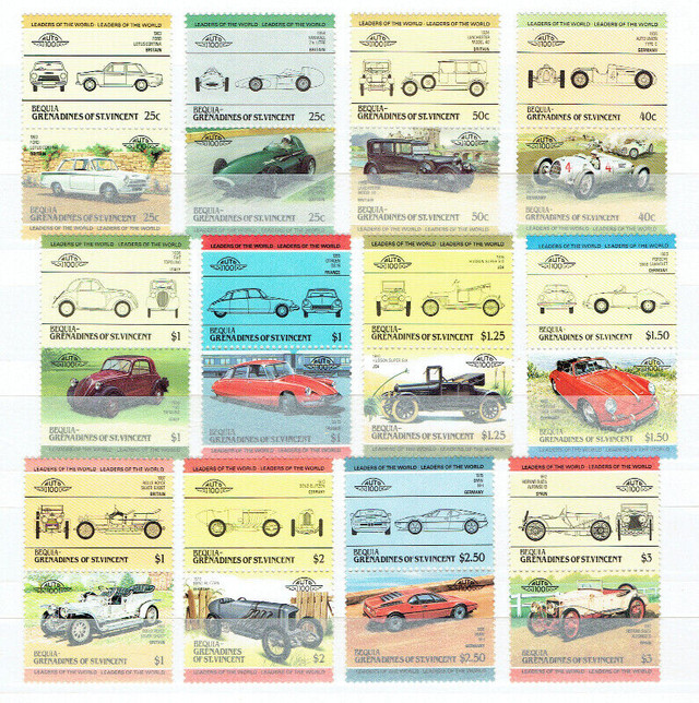 ST.VINCENT. 16 timbres-coupons "Vieilles voitures". dans Art et objets de collection  à Ville de Montréal