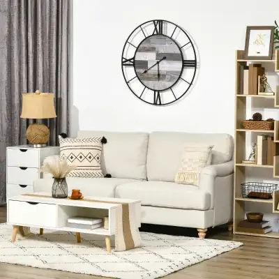 Beautiful Décor Piece: The combination of black metal frame and wood grain splicing main part, open...