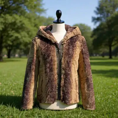 Vintage Chinchilla w/ Hoodie Faux Fur Jacket Size XL, View more