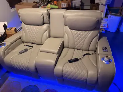 Elite 74" Genuine Leather Massage Power Reclining Loveseat, View more