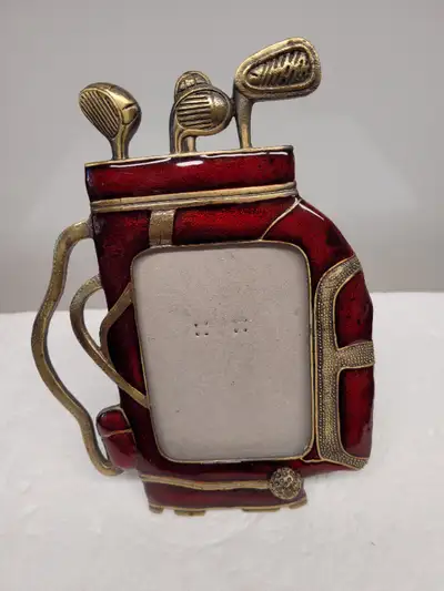 VTG Unique Metal Golf Bag, Clubs & Ball Picture Frame, View more